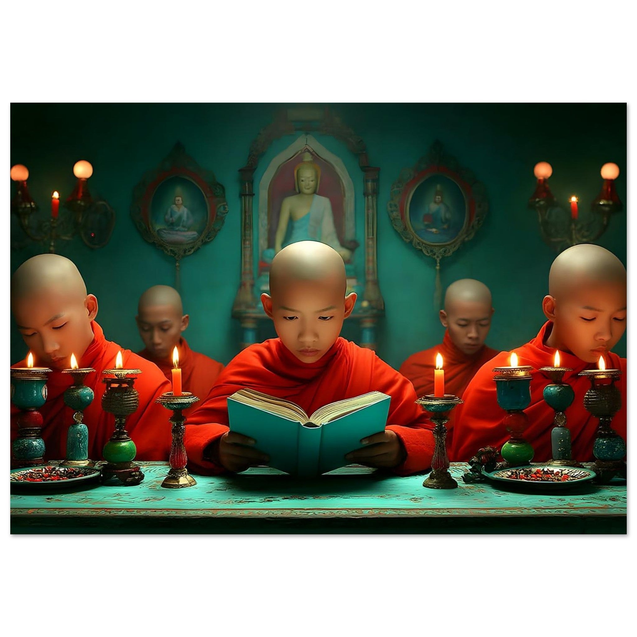 Sacred Study – Young Monks Reading Aluminum Wall Art – Artessie