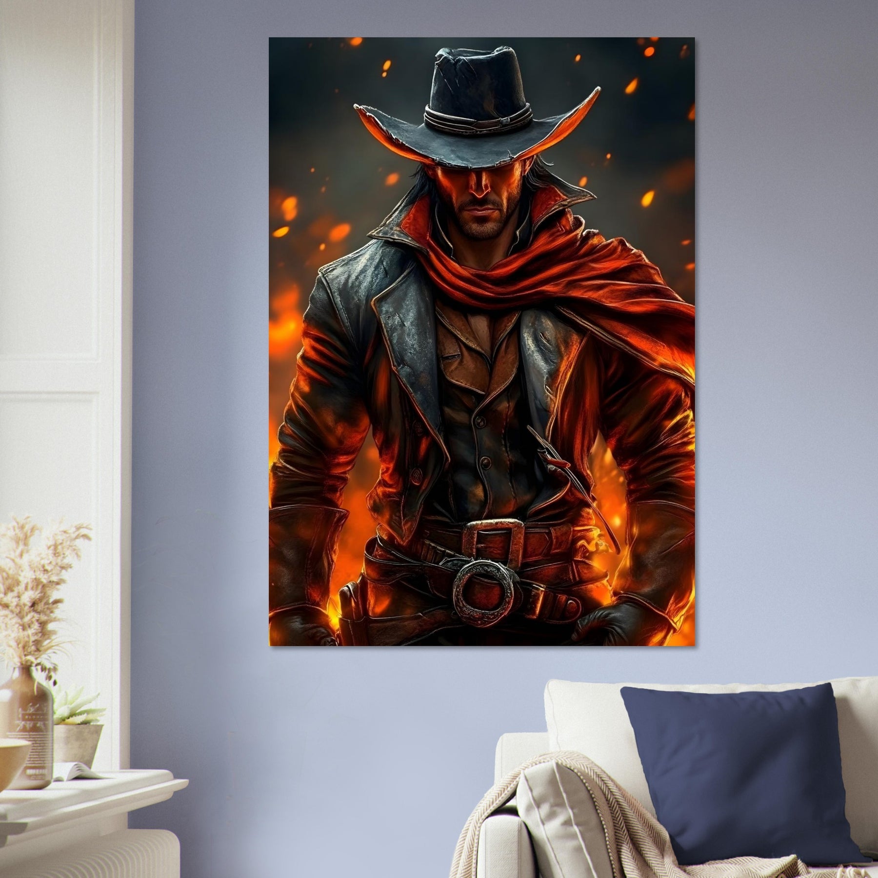 Inferno Rider Drawing Inferno Rider : ready to hang Foam Wall Art - Fiery cowboy in a dramat ...
